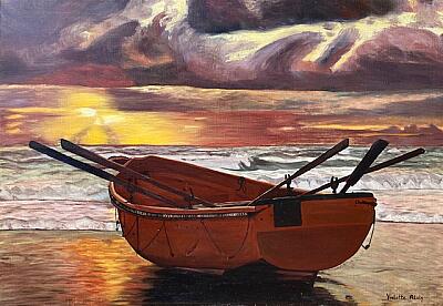 Coucher de soleil sur une barque